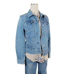 Gap Blue Cotton Denim Acid Fade Wash Button Up Jean Jacket Women M